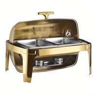 Chauffe-Plats Moderne en Acier Inoxydable à Couvercle Rabattable 9L – Plat de Service Chauffant pour Buffet d'Hôtel, Chauffe-Plats à Combustible, Chauffe-Plats de Buffet en Stock