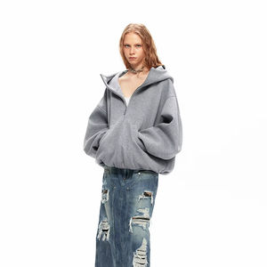 Sweat à capuche oversize à col montant et fermeture éclair, style streetwear automnal, tissu lourd personnalisé, uni et imprimé, sérigraphie - Product Image 3