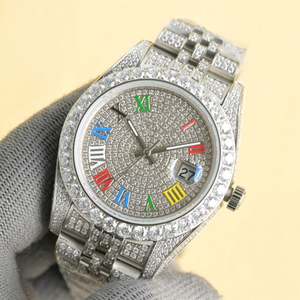 Montre de luxe pour homme entièrement sertie de diamants, en acier inoxydable bicolore, style bling-bling - Product Image 2