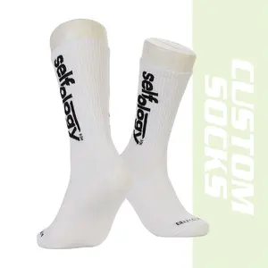 Wholesale White Color Custom Letter Sock Custom Logo Unisex Crew Sock Breathable Cotton Custom Sox
