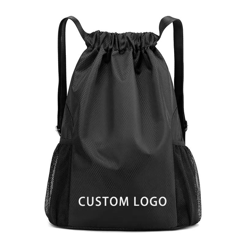 Tas punggung tali serut lipat Logo kustom ransel tali olahraga tali serut untuk perjalanan berenang pantai