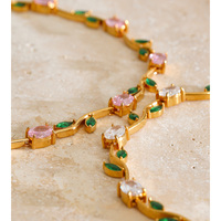 Ensemble de bijoux JINYOU 8556 en acier inoxydable tendance, collier en zircone cubique vert rose, bracelet en acier inoxydable plaqué or