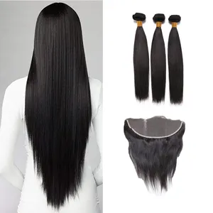 100 Percent Virgin Indian Cuticle Aligned Hair Human Weave Hair Bundles With Frontal Human Hair