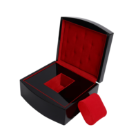 Boîte cadeau pour montre avec logo personnalisé, noir brillant, rectangulaire, doublure en velours rouge, gaufrage, laminage mat, impression quadricolore, UV