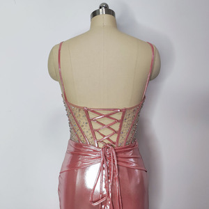 Nueva moda <span class=keywords><strong>verde</strong></span> <span class=keywords><strong>azulado</strong></span> sin mangas Blush Spaghetti Straps sirena metálico <span class=keywords><strong>largo</strong></span> corsé <span class=keywords><strong>vestido</strong></span> de fiesta con abertura - Product Image 6