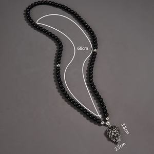 จี้หัวสิงโตประดับลูกปัด เครื่องประดับแฟชั่นสแตนเลสสำหรับผู้ชาย สไตล์ฮิปฮอป รูปสัตว์ สร้อยคอปี 2022 - Product Image 4