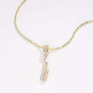 Thiết Kế Mới Sang Trọng Cubic Zirconia CZ 14K Rắn Vàng Vàng Dải Thanh Mặt Dây Chuyền Vòng Cổ Cho Phụ Nữ Với 925 Bạc Chuỗi Đối Với Quà Tặng - Product Image 4