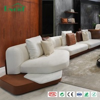 Luxuriöses Modulares Massivholz-Stoffsofa-Set mit Lederummanteltem Untergestell und Schwarzem Marmor-Couchtisch Maßgefertigte Ganzhausmöbel