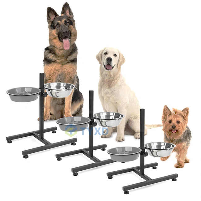 Pet Adjustable Hdesign Double Diner Feeder Iron Dog Food Stand With Stainless Steel Dog Bowl