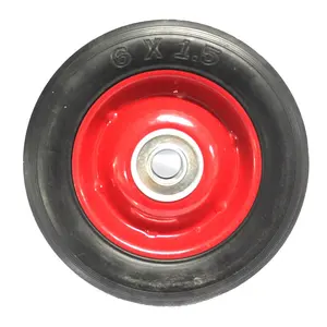6x1.5 katı kauçuk tekerlek kırmızı metal merkezli hub rulman 150mm siyah lastik lastik el arabaları arabaları basınçlı yıkayıcılar