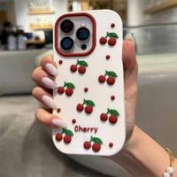 Nouvelle Coque de Téléphone en Silicone Souple 3D Motif Cerise Mignonne 2026 pour iPhone 16 Pro Max 17 Air 15 14 Plus 13 12 Mini 11 X XR XS MAX