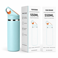Bouteille d'eau sport isotherme 550 ml en acier inoxydable avec paille, poignée boucle, double paroi sous vide, sans BPA, anti-fuite 12-24