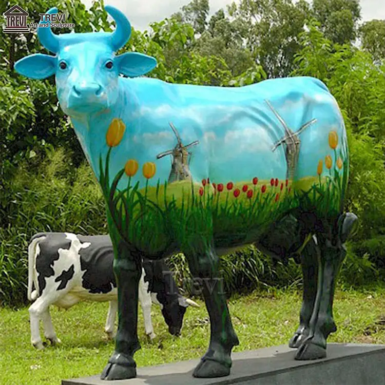 Outdoor Decoration Life Size Art Animal Sculpture Large Fiberglass Cow Statue For Sale