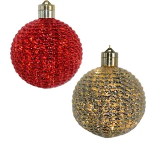 Zhengtian Factory Direct Custom 12cm Glitter Plastic Christmas Ball Texture Tree Ornaments PET Bals LED Light Pendant