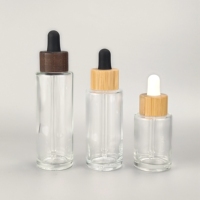 Flacon compte-gouttes en verre 30 ml 50 ml 60 ml Flacon en verre ambré givré et noir mat Flacon compte-gouttes pour sérum Flacon cosmétique avec bouchon en bois