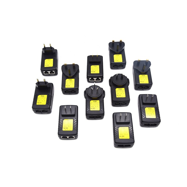 AC DC Power Adapters 12V 15V 24V 48V 54V Poe Injector UK Plug Plug in ABS Material Ethernet Switch Input