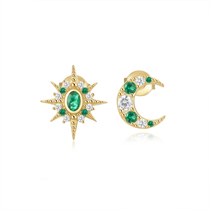CANNER - Nuevos Pendientes de Verano con Diseño de Estrella y Luna, Plata S925, Chapados en Oro de 18k, con Circonitas Verdes y Blancas, para Mujer - Product Image 1