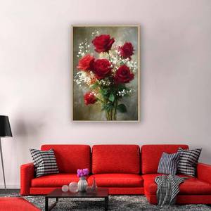 Impression sur toile encadrée peinte à la main, <span class=keywords><strong>fleurs</strong></span> du jour de la Saint-Valentin, nature morte |   Toile encadrée pour décoration murale |   Décoration intérieure - Product Image 2