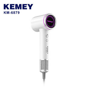 Sèche-cheveux Kemey KM-6879 blanc, moteur DC, haute vitesse, protection ionique thermique, 25x10cm, buse unique électrique - Product Image 1