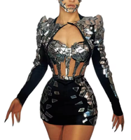 Soutien-gorge à paillettes Top Mini jupes DJ chanteur danseur scène Performance Costume femmes Sexy boîte de nuit tenue ensembles