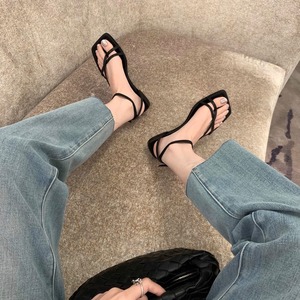 Summer New Women's Square Toe Cross Strap Flip Flop <b>Sandals</b>, Korean Style <b>Flat</b> Casual Footwear - Product Image 4