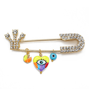 Kingcome New Simple Glass Fruit Diabo Olho Broche dos homens das mulheres Ornamento de Cristal Olhos do Mal Amor Coração Fivela Clipe Pinos - Product Image 5