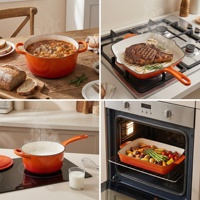 Ensemble de cocottes en fonte émaillée multifonctionnel de 11 pièces avec couvercle en métal, compatible induction et gaz, passe au lave-vaisselle, écologique