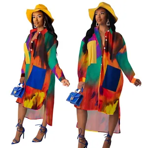 <span class=keywords><strong>Camicette</strong></span> e Abiti Patchwork con Taglio Speciale, Camicetta Lunga da Donna - Product Image 1