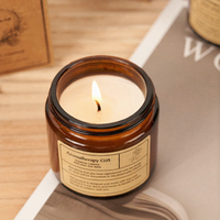 Anpassbare Private Label Handgemachte Sojawachs Aromatherapie Lavendel Duftkerzen Rauchfrei Luxuriöses Bernsteinfarbenes Glasgefäß Diwali