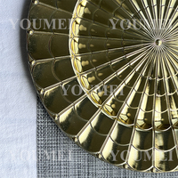 Assiettes radiales en plastique de 13 pouces pour fête, banquet, fleurs, cannelées, festonnées, or, pour réception de mariage