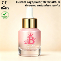 Bouteilles de sérum cosmétique en verre personnalisables de 15 ml, 30 ml, 60 ml, rose, à épaule oblique, dégradées, pour huile hydratante cheveux et corps, avec compte-gouttes