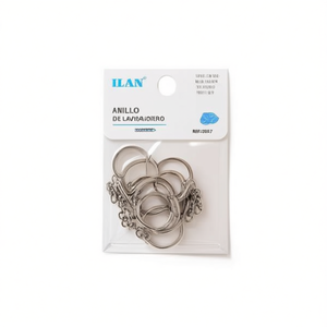 Portachiavi con catena da 25 mm, colore argento, confezione da 10 pezzi - Product Image 1