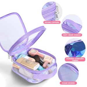 Pochette de beauté transparente personnalisée avec logo, forme carrée, imperméable, pochette de voyage en PVC transparente, fermeture éclair, sac à maquillage avec poignée - Product Image 3