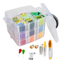 Boîte de rangement en plastique tricoté à trois couches, portable, pour kit de couture, organisateur de couture multi-compartiments, pour couture manuelle DIY et hôtels