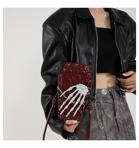 2024 Halloween Gothic Luxury Customized Embossed <strong>Skull</strong> Crossbody Bag PU Leather Small Skeleton Coffin Shape <strong>Purses</strong> and Handbags - Product Image 2