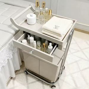 2026 Portable Custom White Wooden Salon Equipment <b>Trolley</b> & Spa Treatment Shelf with Massage Beds for Salon Spa Barbershop - Product Image 5