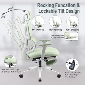 High Back Mesh Ergonomic Office Chair, Reclining <b>Desk</b> Chair with Footrest, Coat Hanger, Lumbar Support & Sponge Seat - Product Image 4