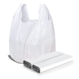 White Sturdy Handled Plastic Grocery Bags With Thank You T-Shirt Design Carry-Out Merchandise Bags