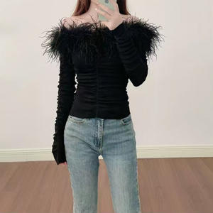 Maglione da Donna 2026 <span class=keywords><strong>con</strong></span> Scollo a Barca, Aderente, Decorato <span class=keywords><strong>con</strong></span> <span class=keywords><strong>Piume</strong></span>, Maniche Lunghe, Tinta Unita - Product Image 3