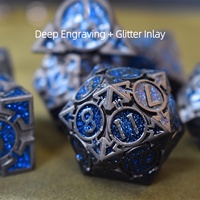 Ensemble de dés en métal nickel noir personnalisé avec des chiffres scintillants, dés classiques de 7 pièces pour D&D XDICES