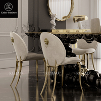 Chaises de salle à manger de restaurant de chaise de velours de crème bleue d'acier inoxydable moderne populaire utilisées avec la chaise de salle à manger de poignée de tête de Lion en métal