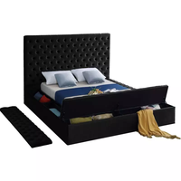 Lit de rangement capitonné en velours, design européen, vente chaude, vente en gros d'usine, pour chambre à coucher, taille Queen/King, couleur noire