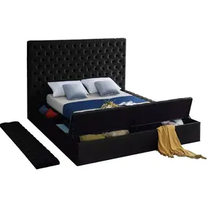 Hot Sale Factory Wholesale European Design Tufted Storage Velvet Bed For Bedroom Queen King Size Black Color