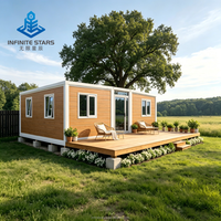 Villa conteneur de luxe extensible avec grand balcon, aspect bois, maison mobile pliable pour camping, glamping et complexe hôtelier panoramique