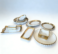 Service de vaisselle en porcelaine de luxe avec bord doré, effet pinceau, pour mariage, banquet, hôtel, restaurant