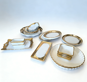 Vajilla de Cerámica de Lujo con Borde Dorado, Surtido Variado en Caja, Platos y Tazones Irregulares, Paquete Mixto para Hotel y Regalo - Product Image 4