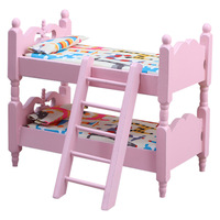 Maison de poupée 1:12, modèle de meubles miniatures pour chambre d'enfant, scène miniature, lit superposé rose à deux niveaux
