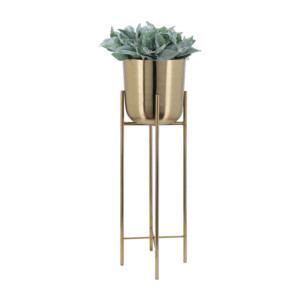 Set di 3 Vasi Cilindrici in Metallo su Supporti, Moderni Vasi per Fiori da Interno ed Esterno, Finitura Dorata, Decorazione per la Casa - Product Image 2