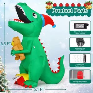 Decoraciones para Fiestas Infantiles a Precio de Fábrica, Dinosaurio Inflable de 6.5 Pies con Luces LED Integradas para Jardín y Césped - Product Image 3