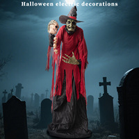 Décoration d'ambiance lumineuse d'Halloween : Grande sorcière animatronique de 3,2 m pour parc d'attractions, à induction électrique, pour extérieur